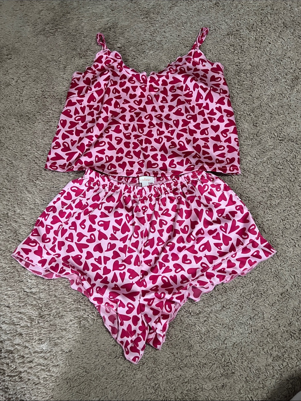 Colsie Pink Heart Print Tank and Shorts Pajamas